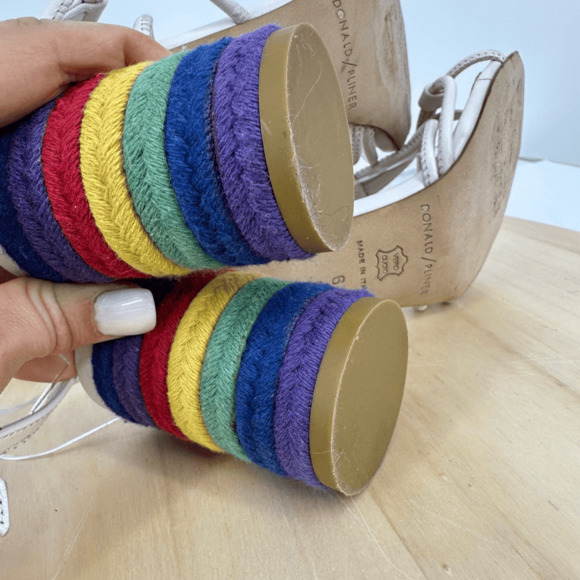 Donald J Pliner Strappy Leather Sandals Size 6 Block Heel Rainbow White Fairy - Picture 14 of 14